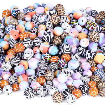 Leopard Bpa Free Beißring liefert Mix Doppelloch 19mm Kits Custom 20mm gedruckte Bulk Clip Schnuller Silikonperlen